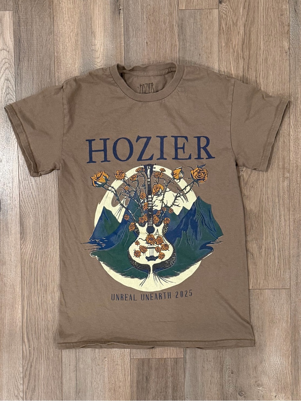 Brown Hozier Graphic Tee with Blue & Cream Accents